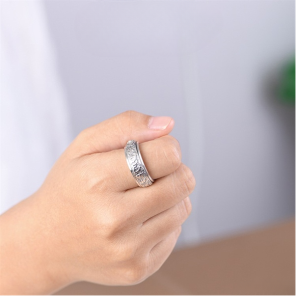 Nhẫn Tỳ Hưu Lục Tự Xoay - Bạc Thái S925 - N101184 - HuyK Viễn Chí Bảo