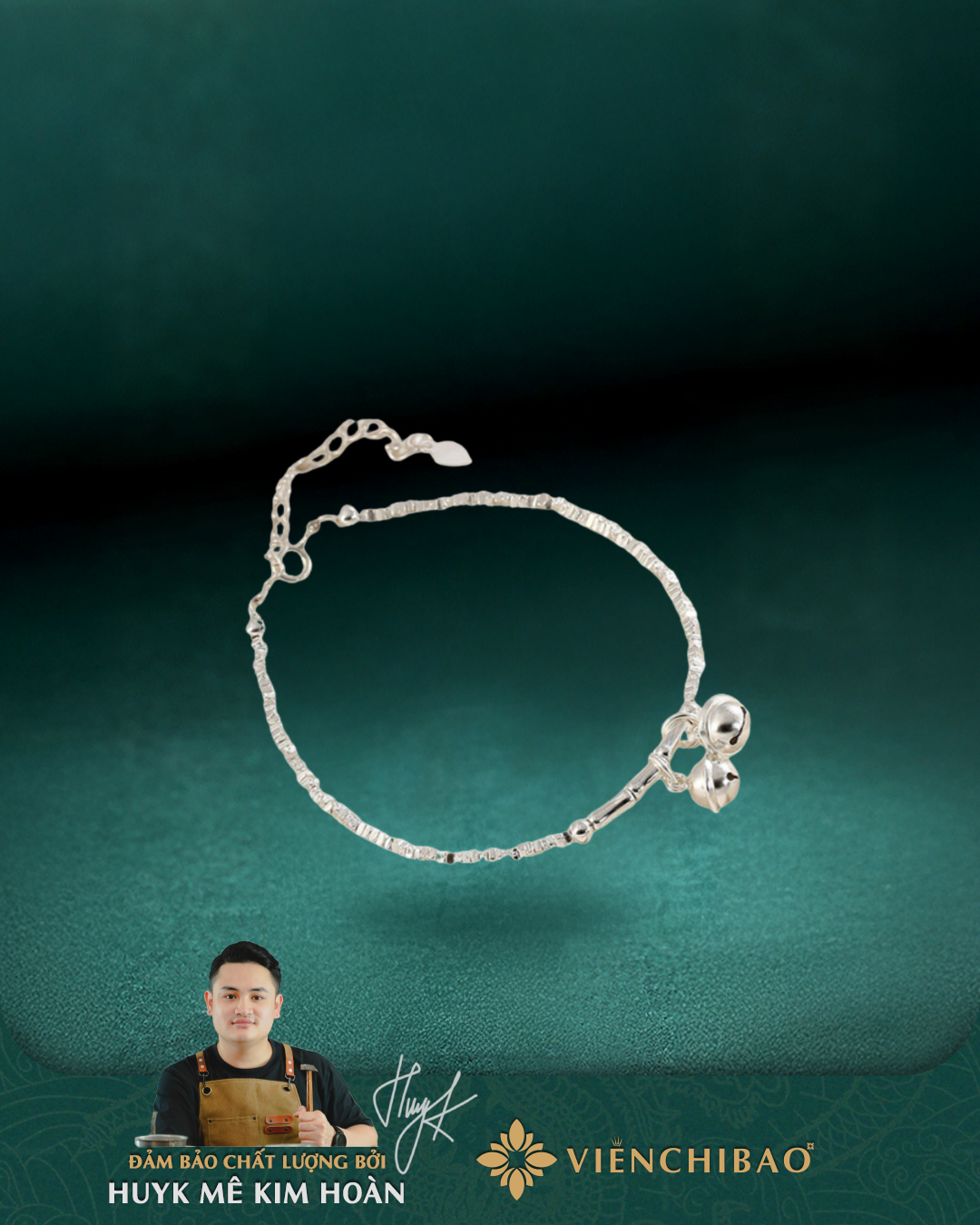 Lắc tay đốt trúc charm chuông - Bạc S925 - L000660 - HuyK Viễn Chí Bảo