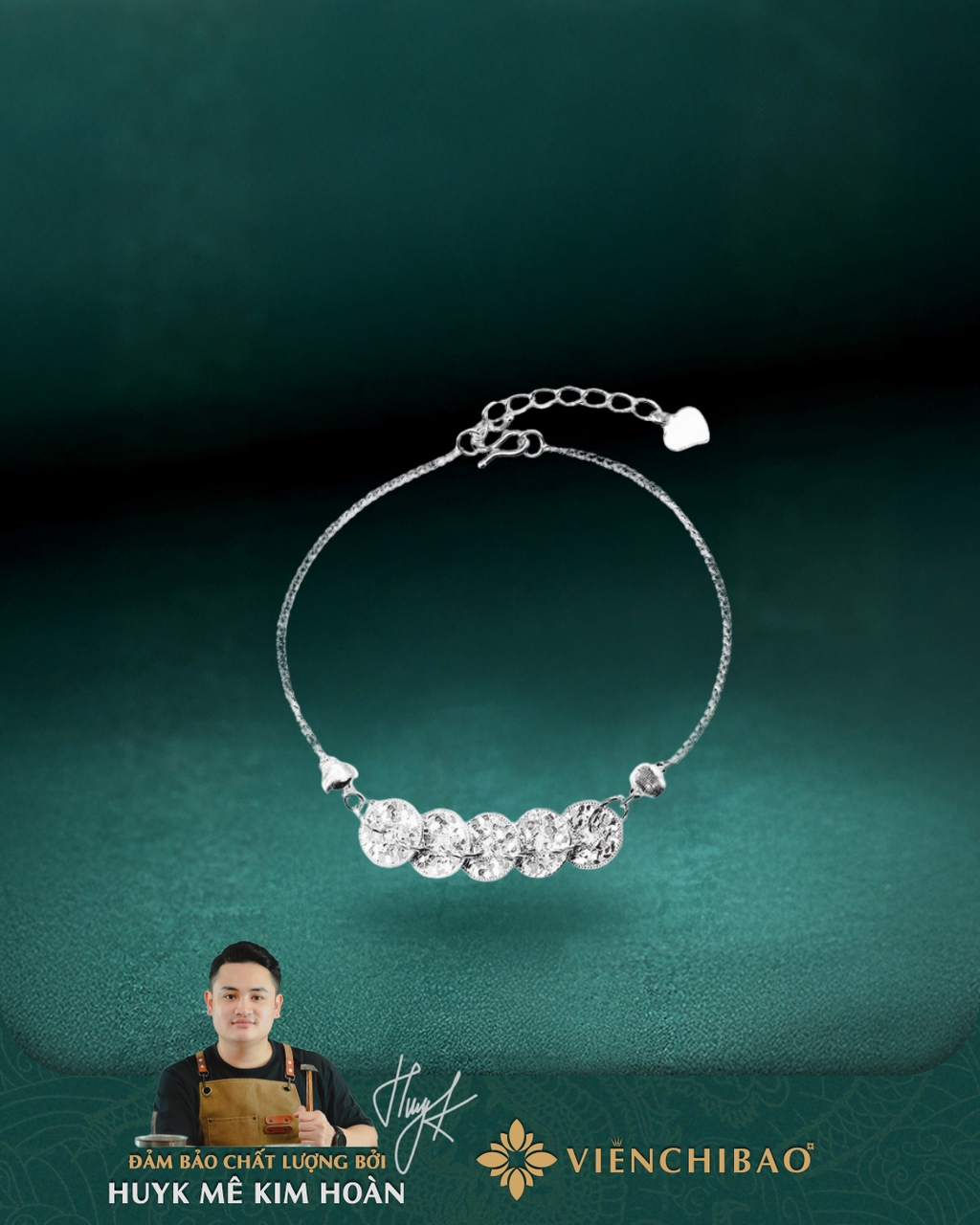 Lắc tay kim tiền ngũ đế -  Bạc S925 - L400231 - HuyK Viễn Chí Bảo