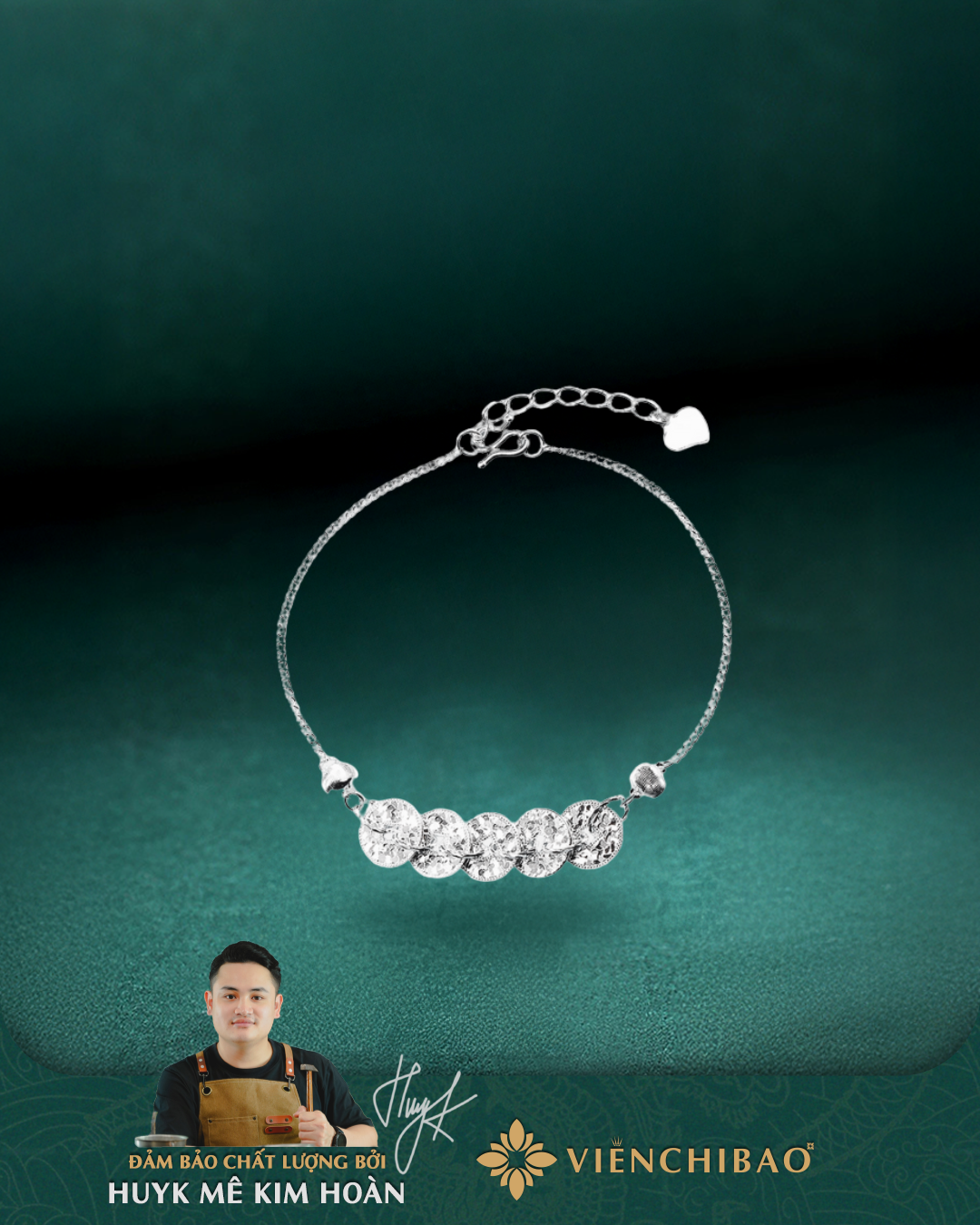 Lắc tay kim tiền ngũ đế -  Bạc S925 - L400231 - HuyK Viễn Chí Bảo