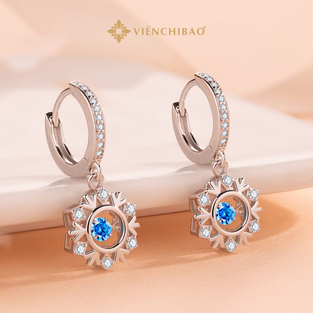 Bông Tai Bông Tuyết Xanh - Bạc S925 - B400365 - Huyk Viễn Chí Bảo