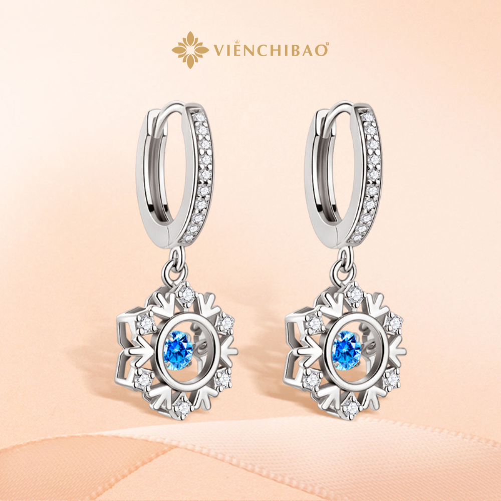 Bông Tai Bông Tuyết Xanh - Bạc S925 - B400365 - Huyk Viễn Chí Bảo