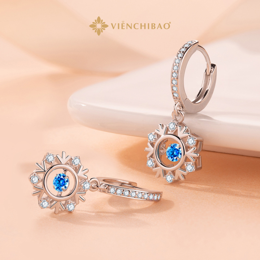 Bông Tai Bông Tuyết Xanh - Bạc S925 - B400365 - Huyk Viễn Chí Bảo