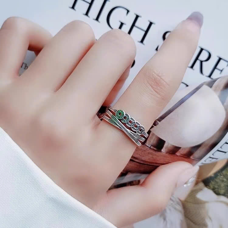 Nhẫn Kim Tiền Xiên Chéo - Bạc Thái S925 -N000451x-  HuyK Viễn Chí Bảo