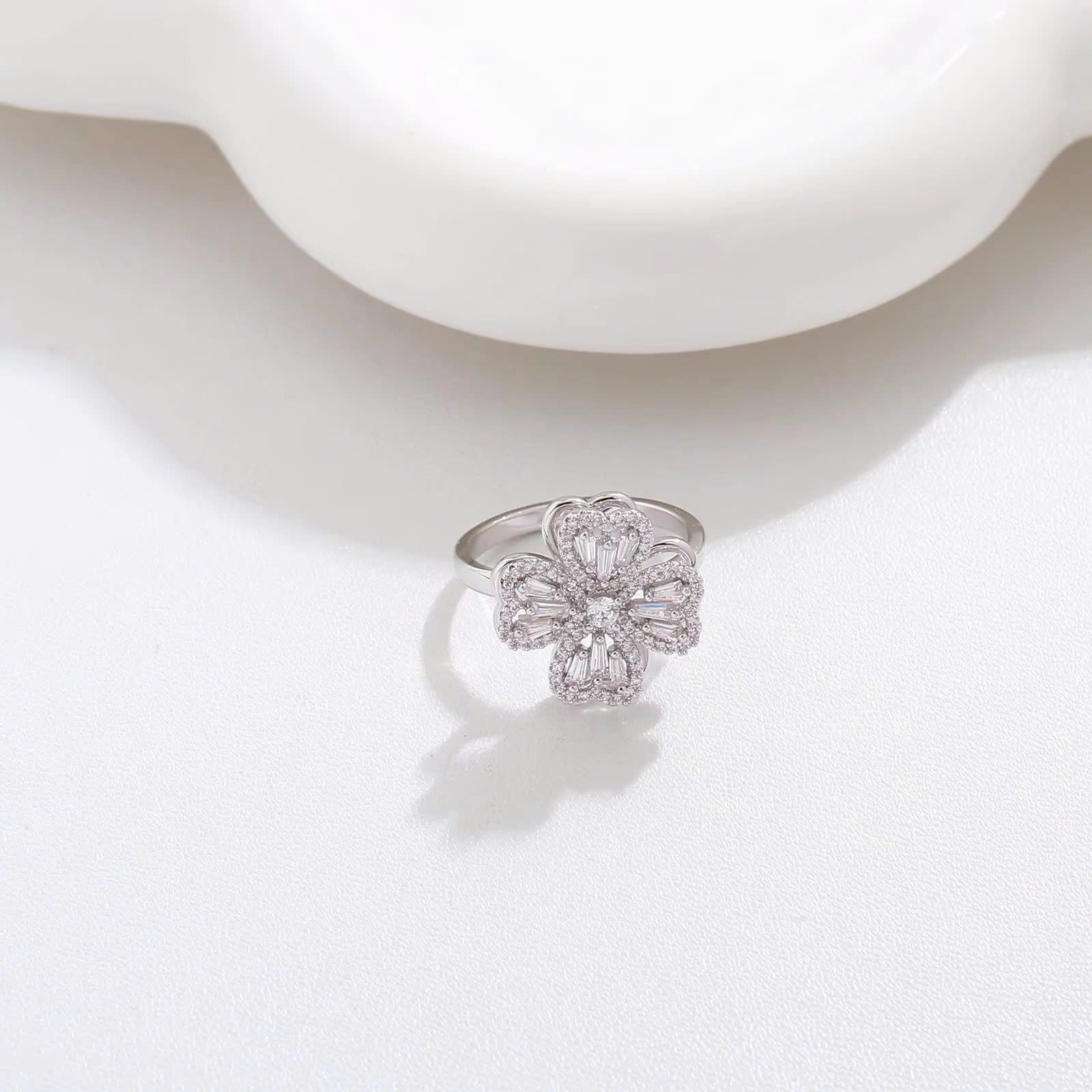 Nhẫn Cỏ 4 Lá Xoay - Bạc Ý S925 - N001361 - HuyK Viễn Chí Bảo