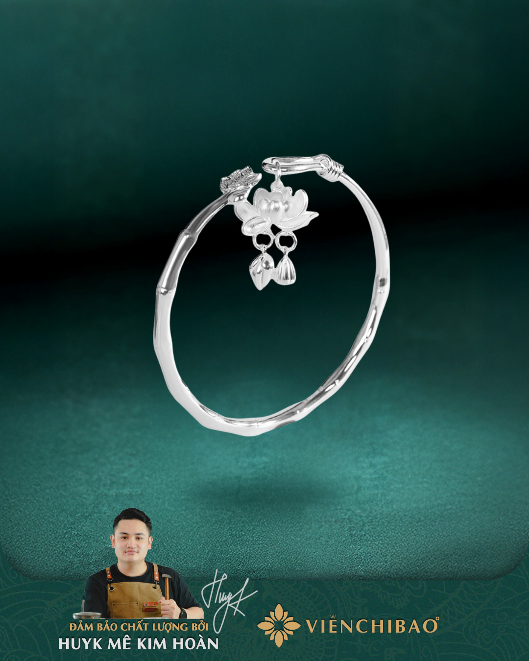Kiềng Tay Liên Hoa - Bạc S999 - K400011- HuyK Viễn Chí Bảo