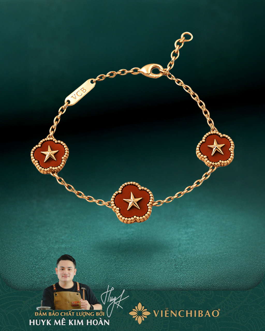 Lắc Tay Sao Vàng Quốc Khánh - Bạc S925 Xi Vàng Hồng - L4029251 - HuyK Viễn Chí Bảo