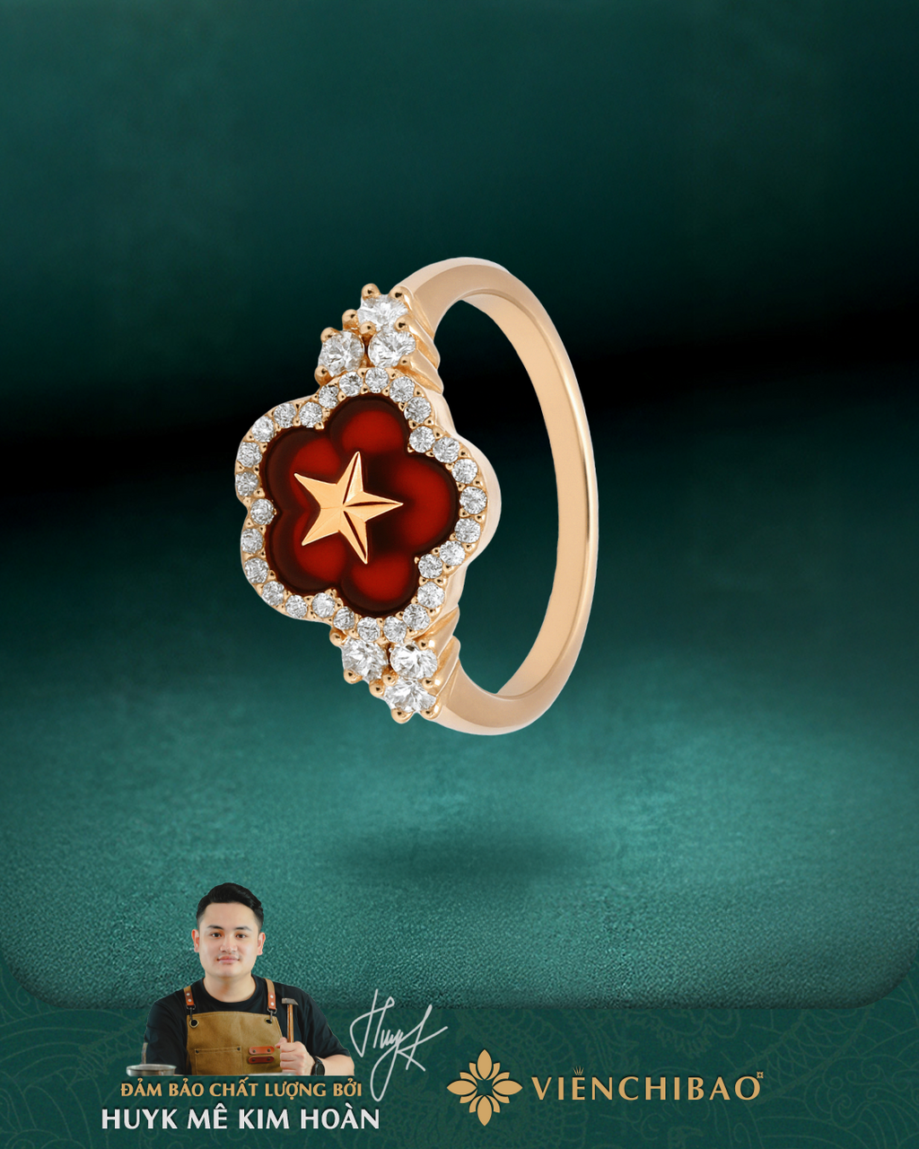 Nhẫn Sao Vàng Quốc Khánh - Bạc S925 Xi Vàng Hồng - N4029251 - HuyK Viễn Chí Bảo