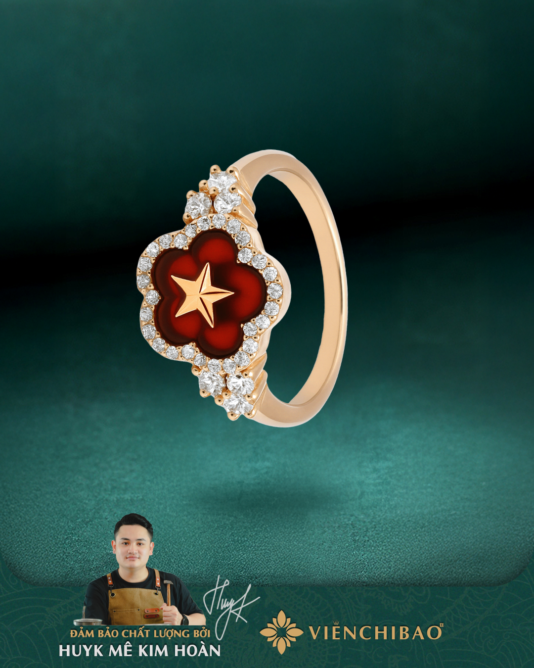 Nhẫn Sao Vàng Quốc Khánh - Bạc S925 Xi Vàng Hồng - N4029251 - HuyK Viễn Chí Bảo