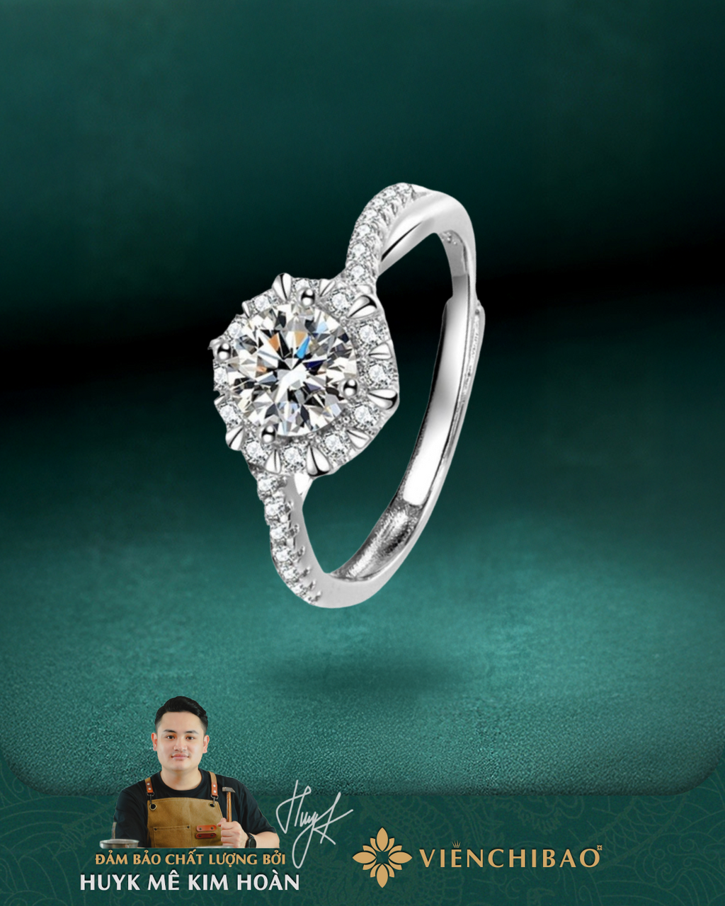 Nhẫn Bạc Nữ Moissanite 6 Li - Bạc Ý S925 - HuyK Viễn Chí Bảo