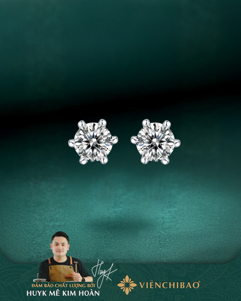 Bông Tai Sáu Chấu Moissanite 6.5li -Bạc S925- B400815-1- HuyK Viễn Chí Bảo
