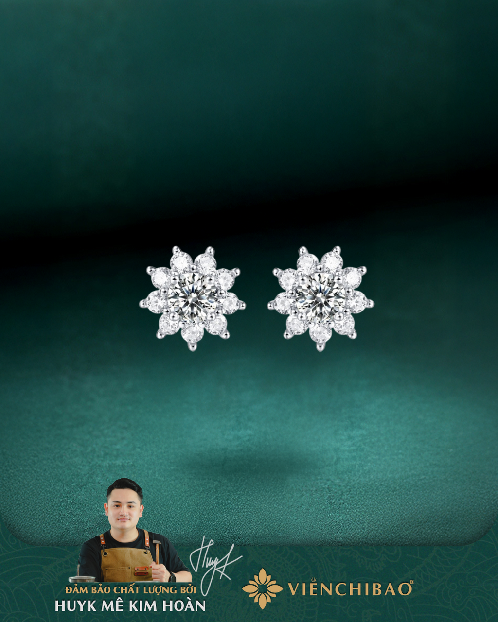 Bông Tai Hoa Sen Moissanite - Bạc Ý S925 - B400305 - HuyK Viễn Chí Bảo