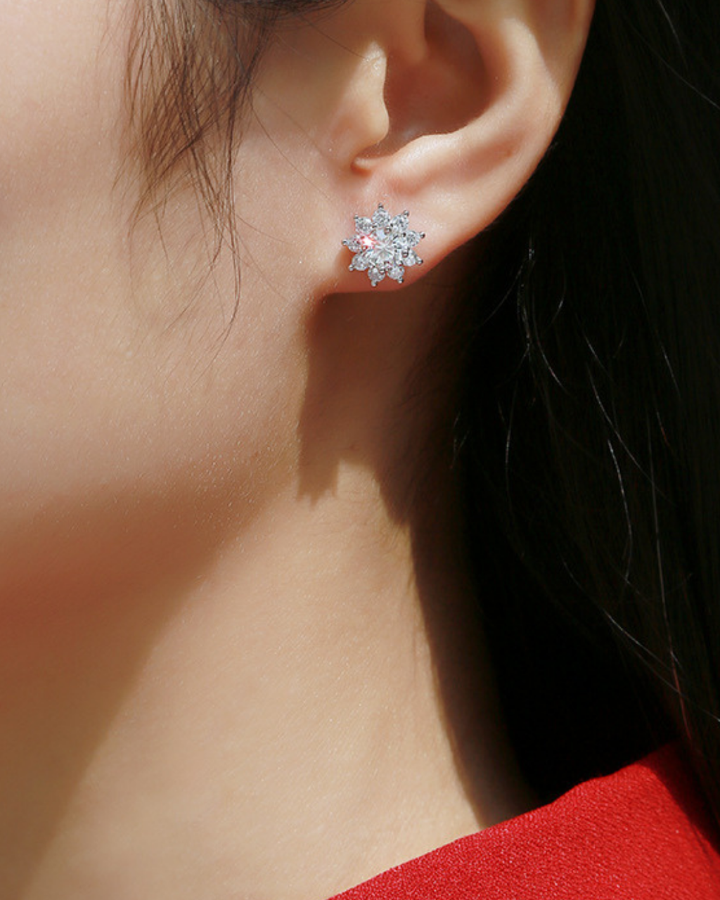 Bông Tai Hoa Sen Moissanite - Bạc Ý S925 - B400305 - HuyK Viễn Chí Bảo