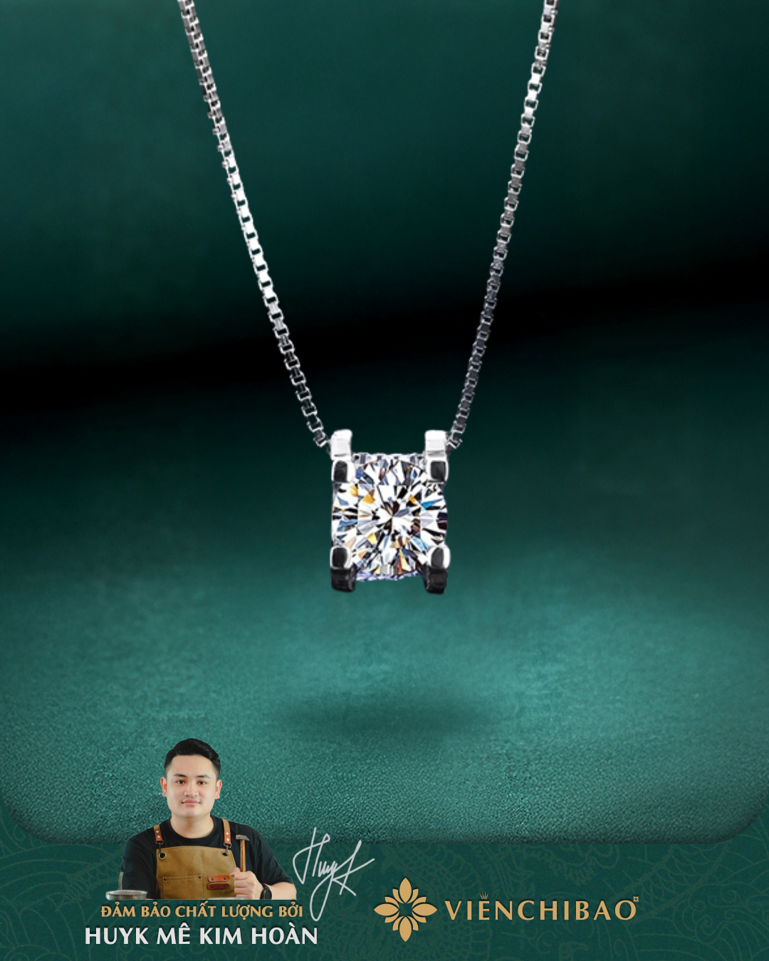 Dây Chuyền Mặt Đá Vuông - Bạc Ý S925 - D400912 - HuyK Viễn Chí Bảo