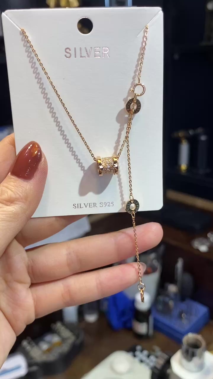 Dây Chuyền Mặt Trụ Xi Vàng Hồng - Bạc Ý S925 - D000992 - HuyK Viễn Chí Bảo